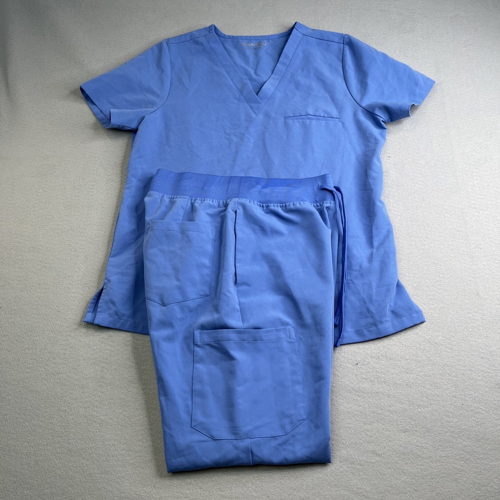 Mandala Blue Solid Medical Scrub Set Size S Top &  XS Jogger Pants
